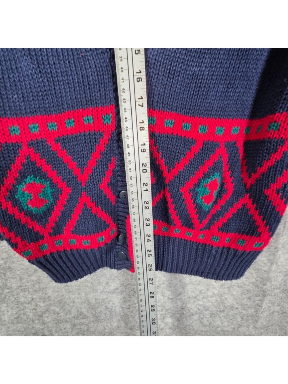 vintage Gina Peters blue knit button-down cardigan sweater V Neck Size L Preppy - Picture 5 of 8